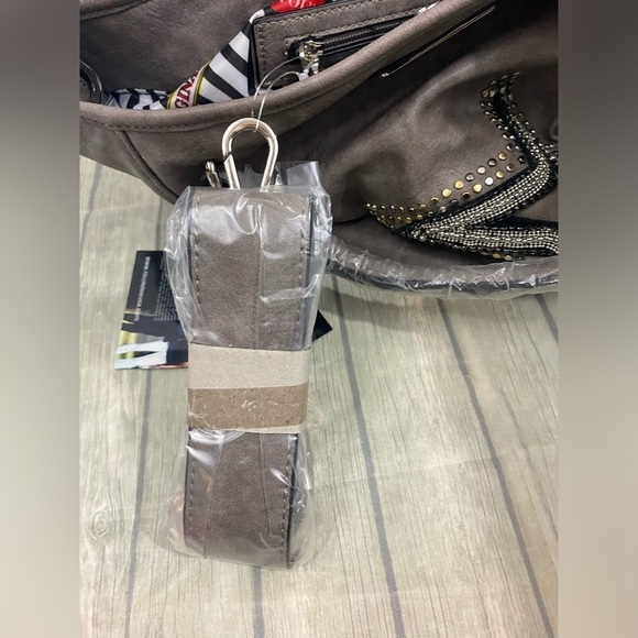 NICOLE LEE GLITZY BRONA STAR GRAY HOBO TOTE BAG REMOVABLE SHOULDER STRAP - Picture 6 of 11